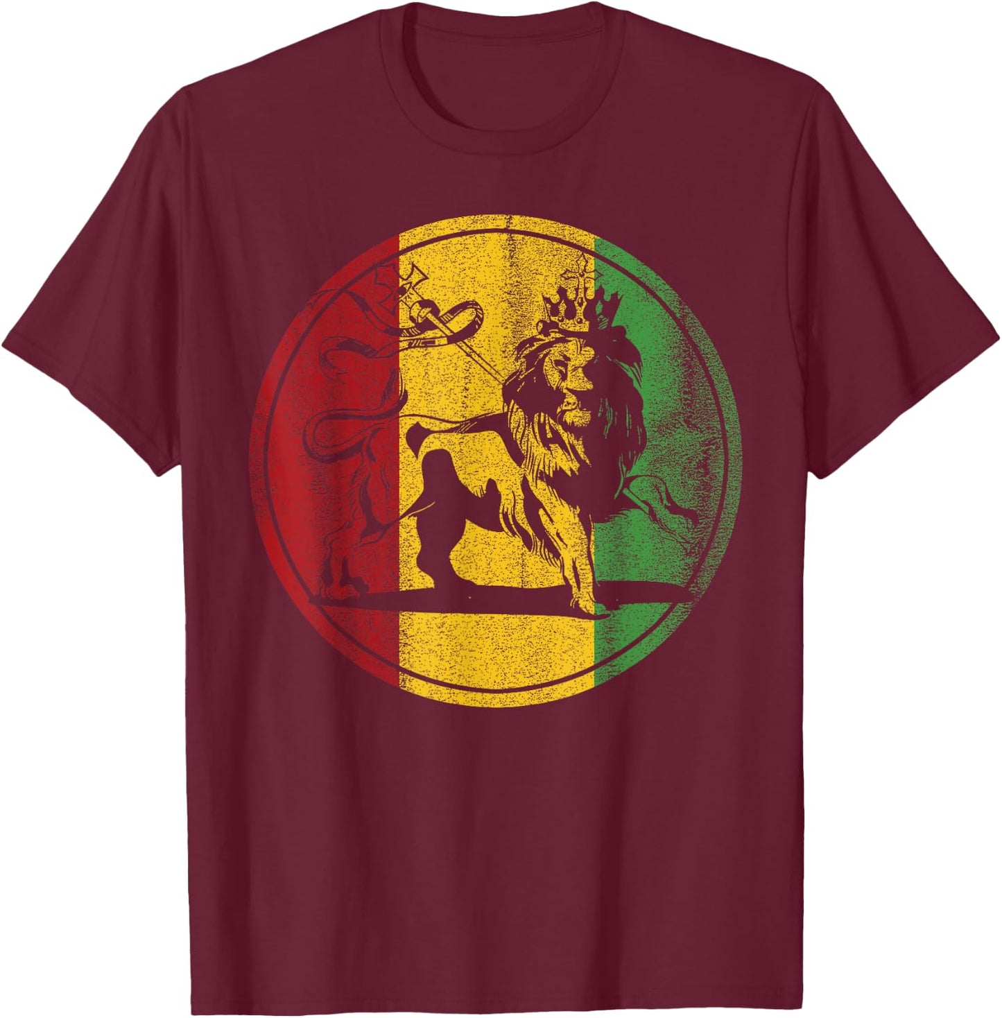 Rasta Rastafarian Rastafari Lion Reggae Jamaica Jamaican T-Shirt - T-Shirt | Maroon