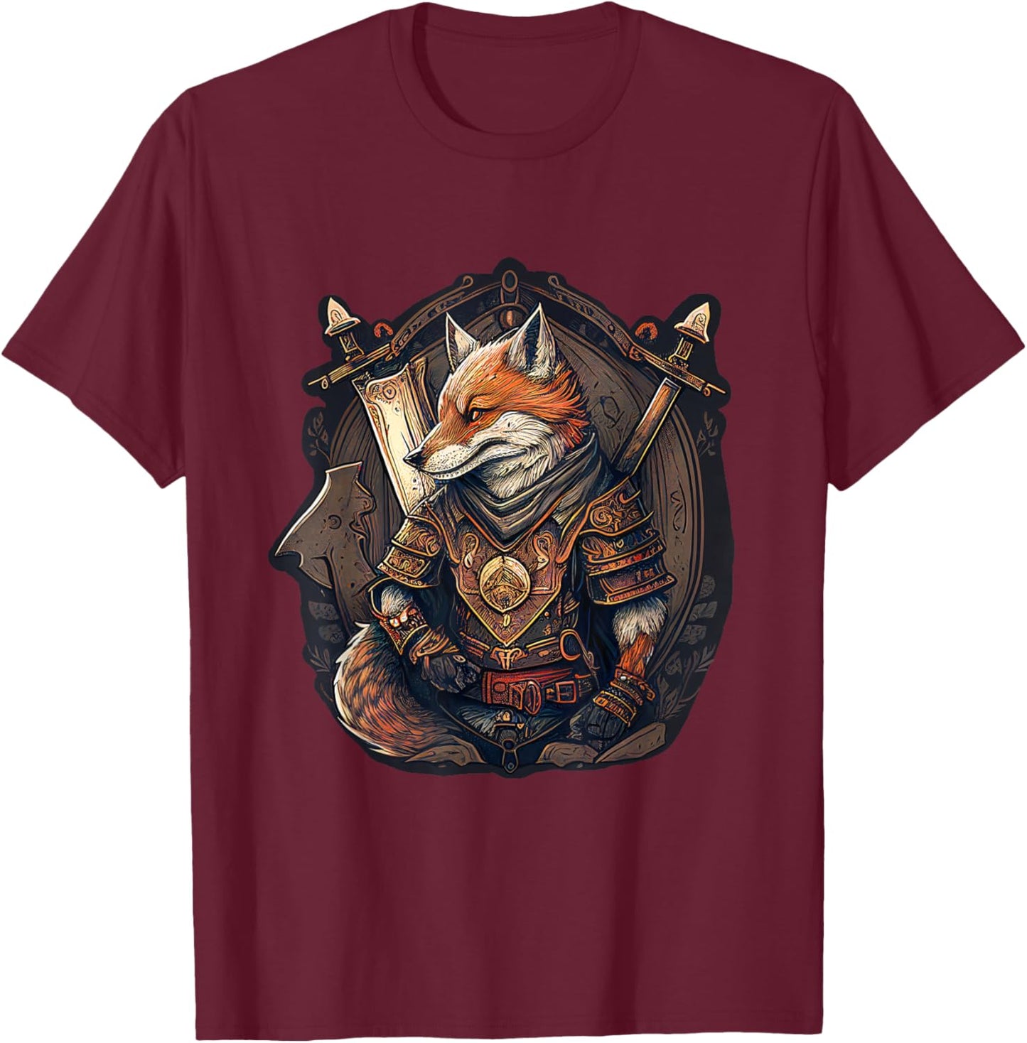 Medieval Anthropomorphic Fox Warrior Cute But Fierce T-Shirt - T-Shirt | Maroon