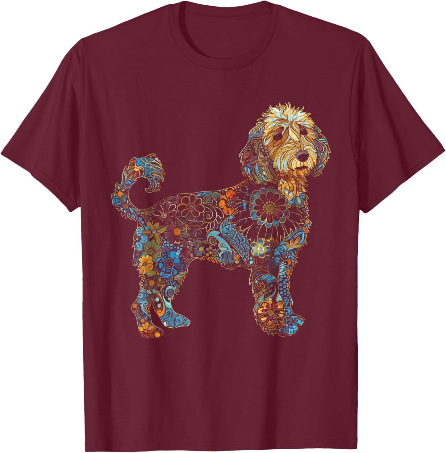 Goldendoodle Dog Vintage Flowers Doodle Mom T-Shirt - T-Shirt | Maroon