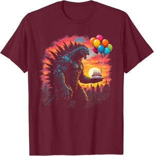 Kaiju Balloon And Cake Funny Japanese Monster Lover Birthday T-Shirt - T-Shirt | Maroon