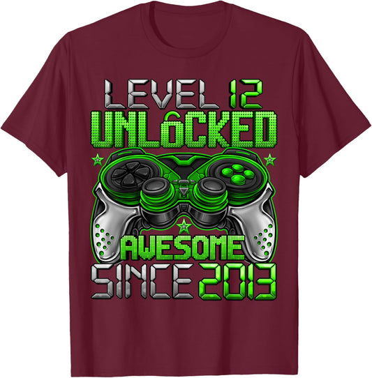 Level 12 Unlocked 12 Year Old Gifts Boys 12th Birthday Boy T-Shirt - T-Shirt | Maroon