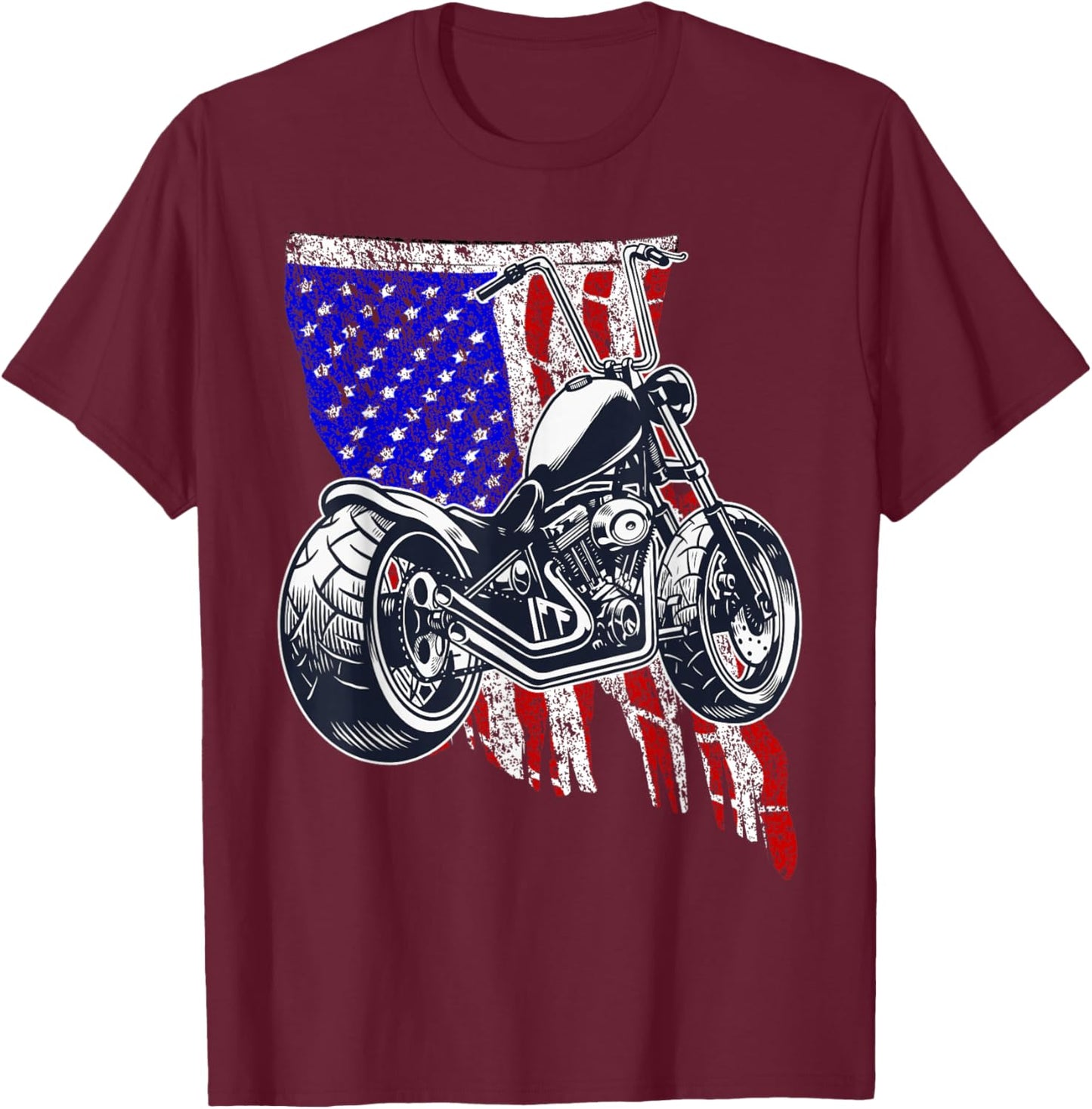 Bobber Motorcycle July 4 Veteran Memorial Day American Flag T-Shirt - T-Shirt | Maroon