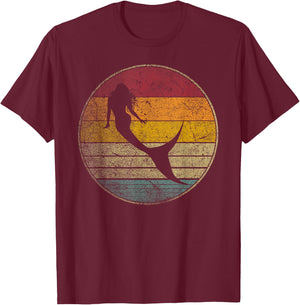Mermaid Vintage Distressed Retro Style Silhouette 70s 80s T-Shirt - T-Shirt | Maroon