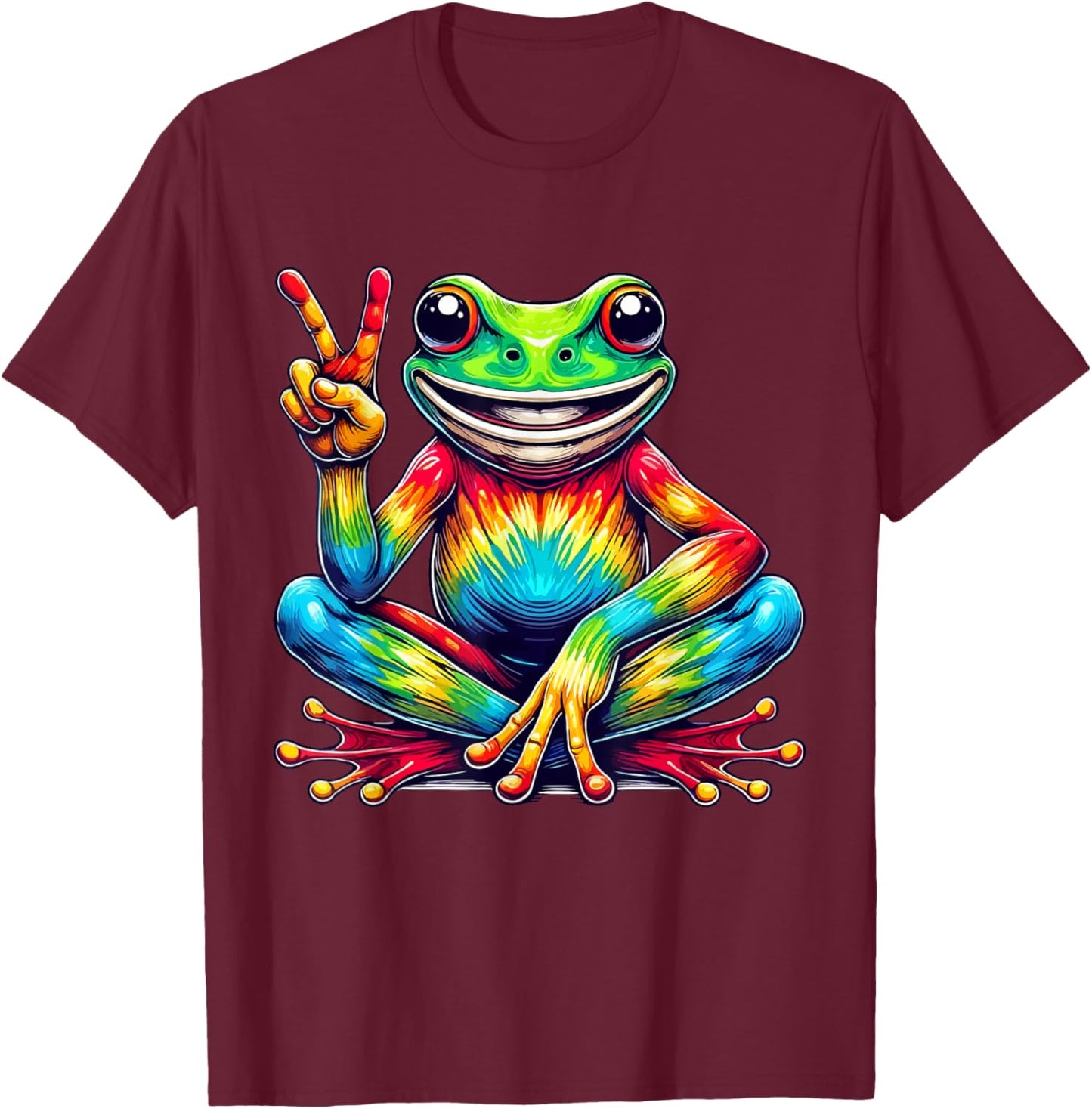 peace sign frog hippie Tie-Dye women men T-Shirt - T-Shirt | Maroon