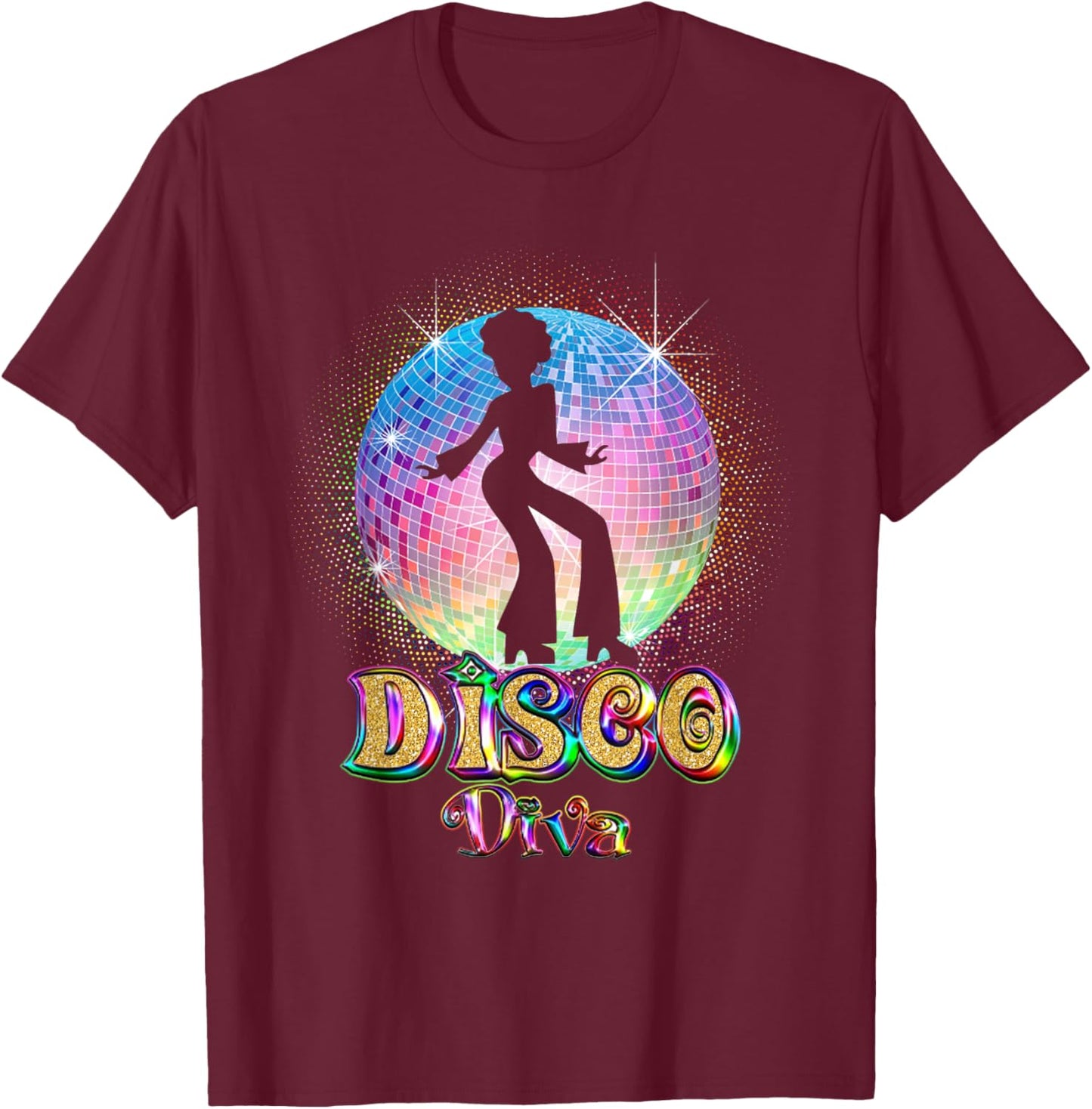 Disco Diva - Retro 70's 80's Seventies Retro Disco Ball T-Shirt - T-Shirt | Maroon