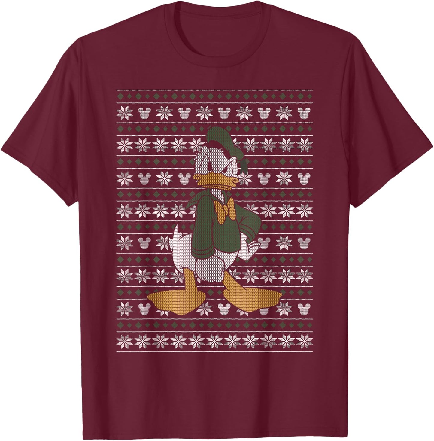 Disney Donald Duck Christmas Sweater Style T-Shirt - T-Shirt | Maroon