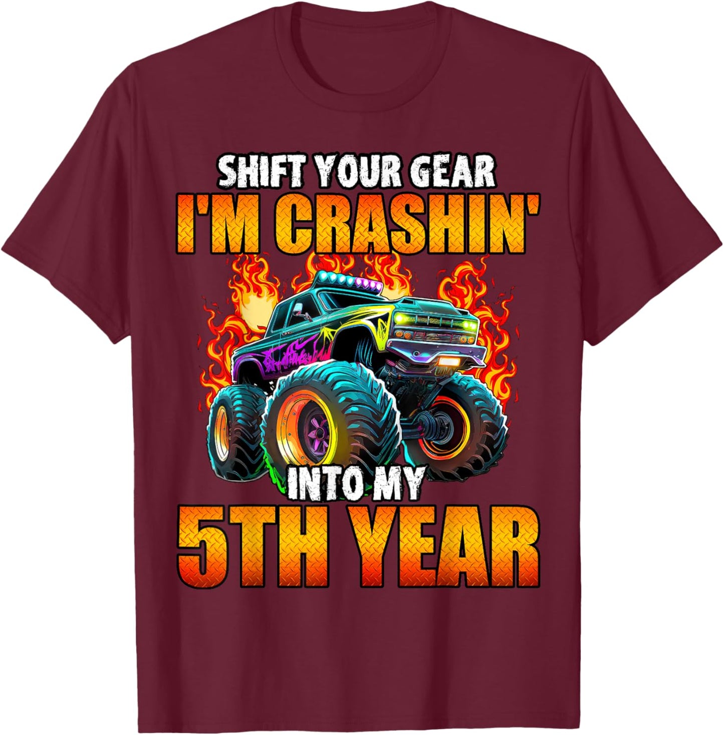 5th Monster Truck Birthday Party Birthday Boy Toddler T-Shirt - T-Shirt | Maroon
