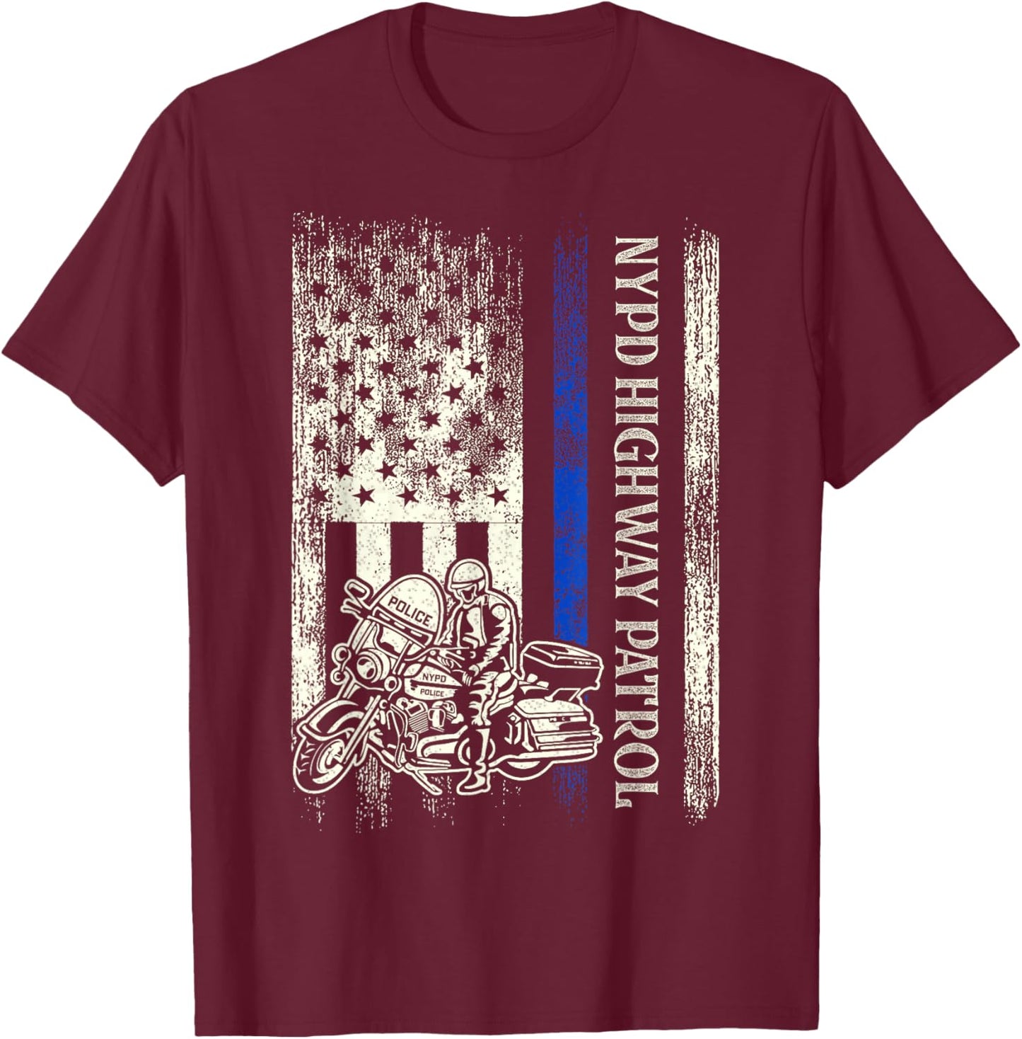 NYPD Highway Patrol Police Officer Law Enforcement US Flag T-Shirt - T-Shirt | Maroon