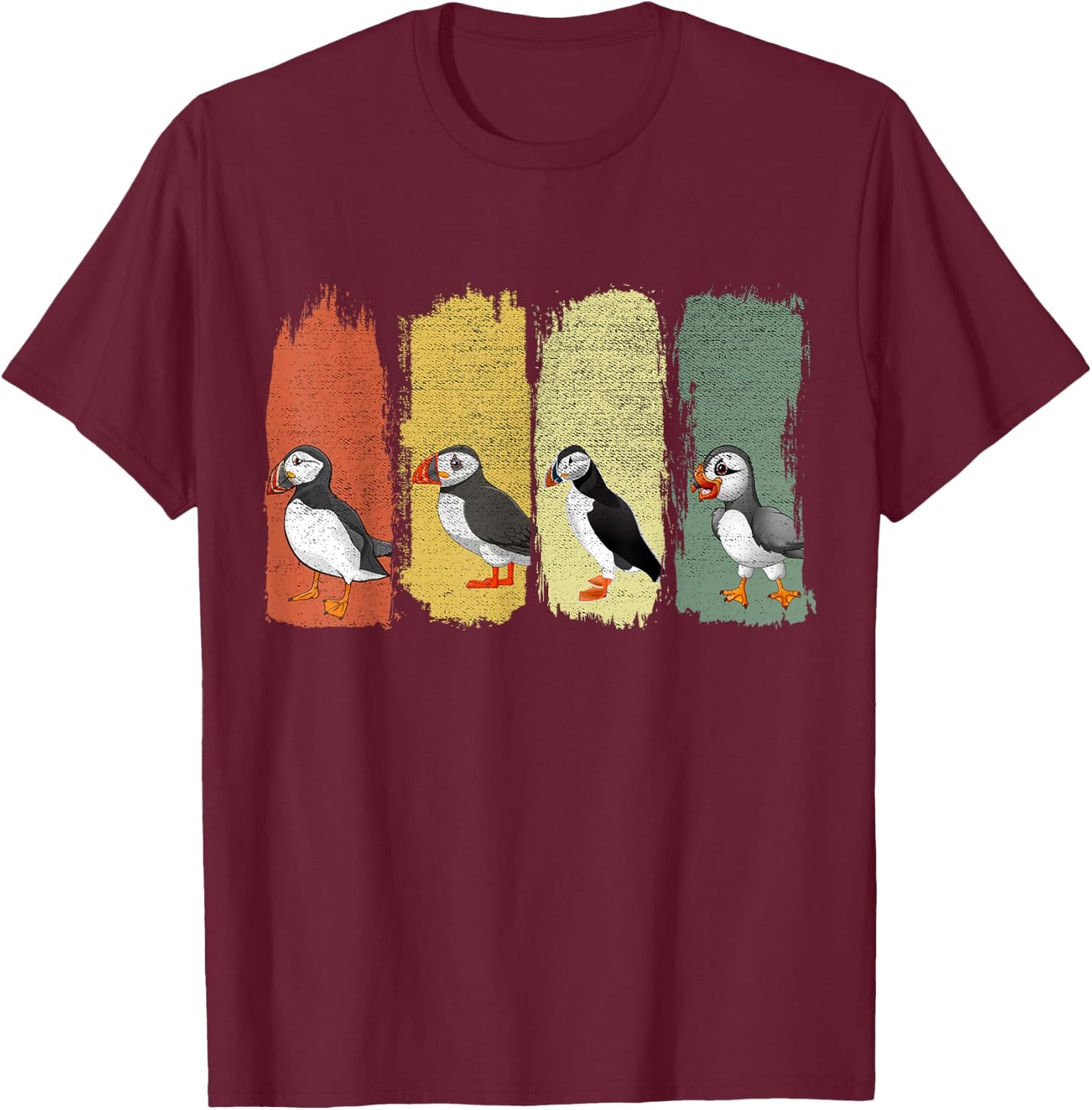 Retro Puffin Bird T-Shirt - T-Shirt | Maroon