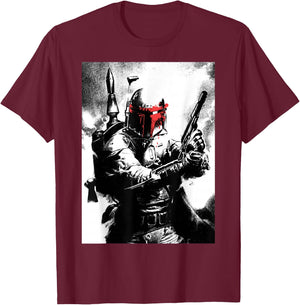 Star Wars Boba Fett Red Mask Portrait T-Shirt - T-Shirt | Maroon
