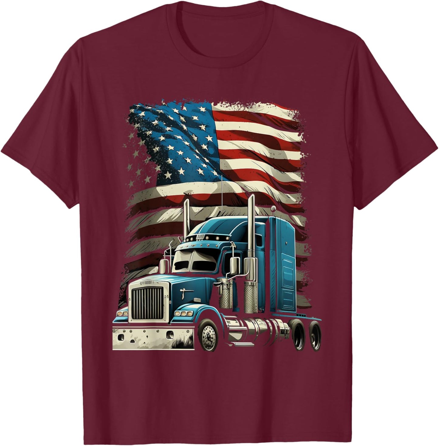 Trucker US American Flag For Patriotic Truck Driver T-Shirt - T-Shirt | Maroon