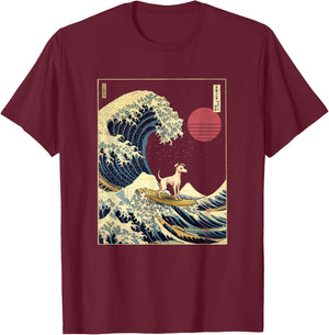 Italian Greyhound Japanese Kanagawa Wave Funny Surf Dog T-Shirt - T-Shirt | Maroon
