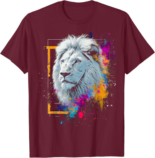 Lion Painting Colorful Animal Art Abstract Graphic Lion T-Shirt - T-Shirt | Maroon