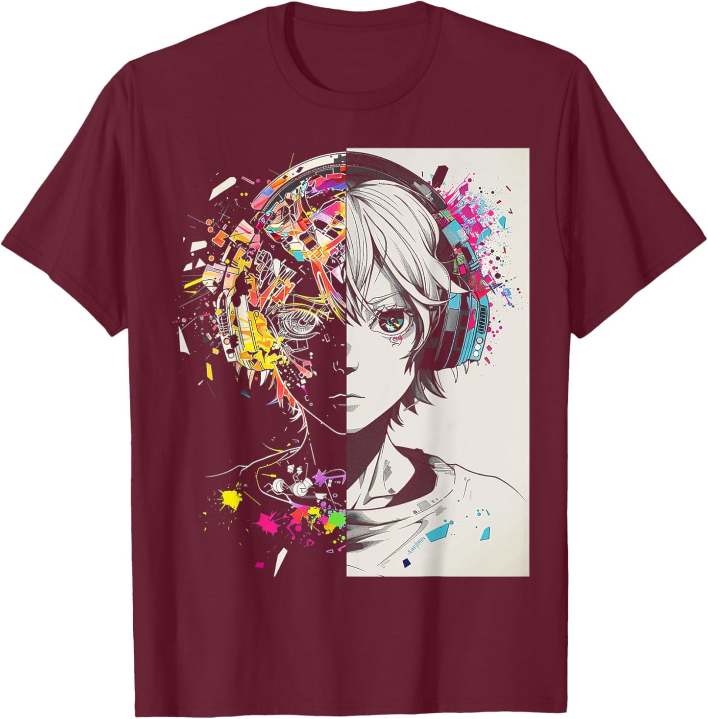 Anime Manga Motif Headphone Artwork Anime T-Shirt - T-Shirt | Maroon