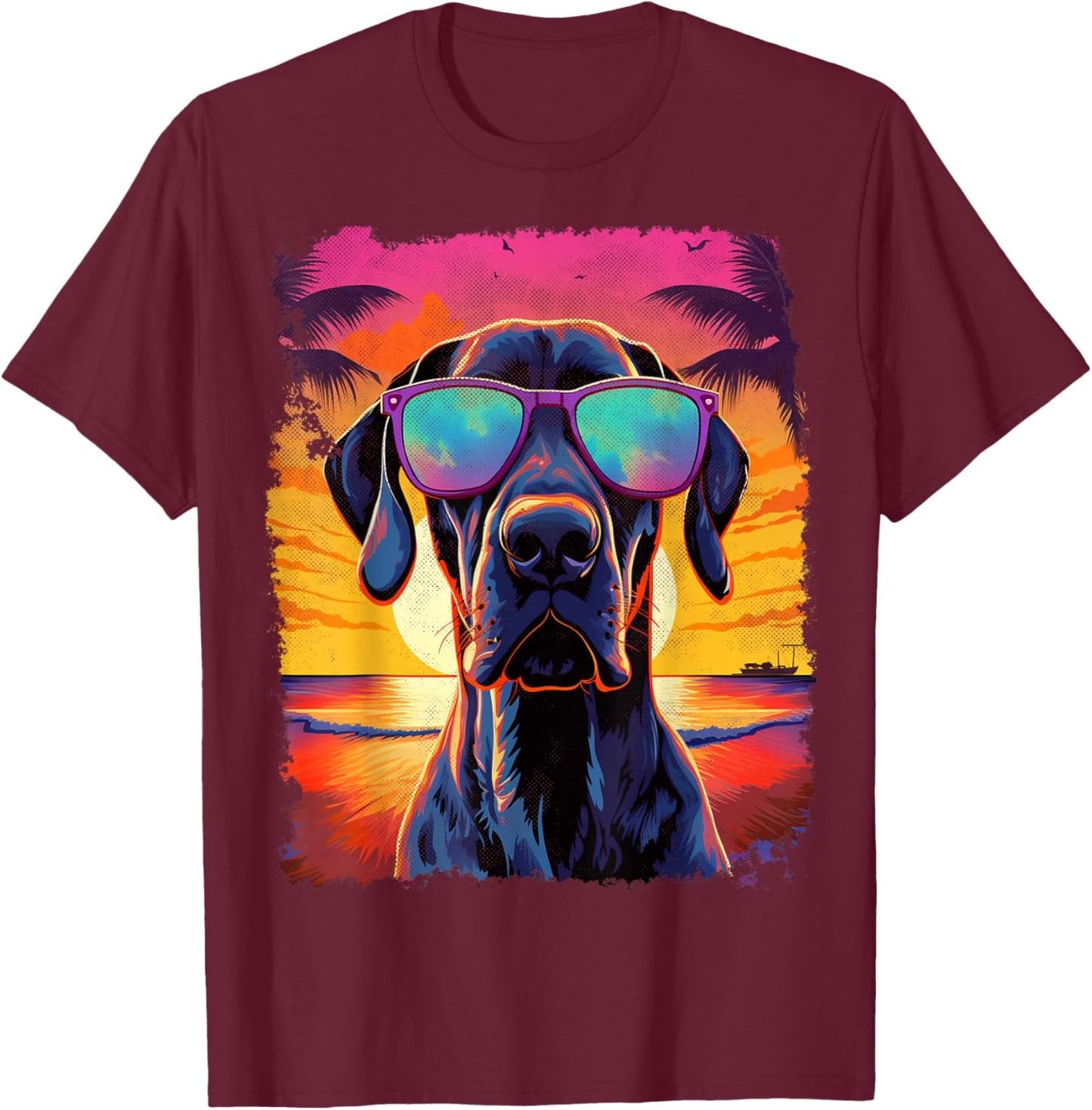 Pet Dog Vintage Great Dane Hawaiian Graphic T-Shirt - T-Shirt | Maroon