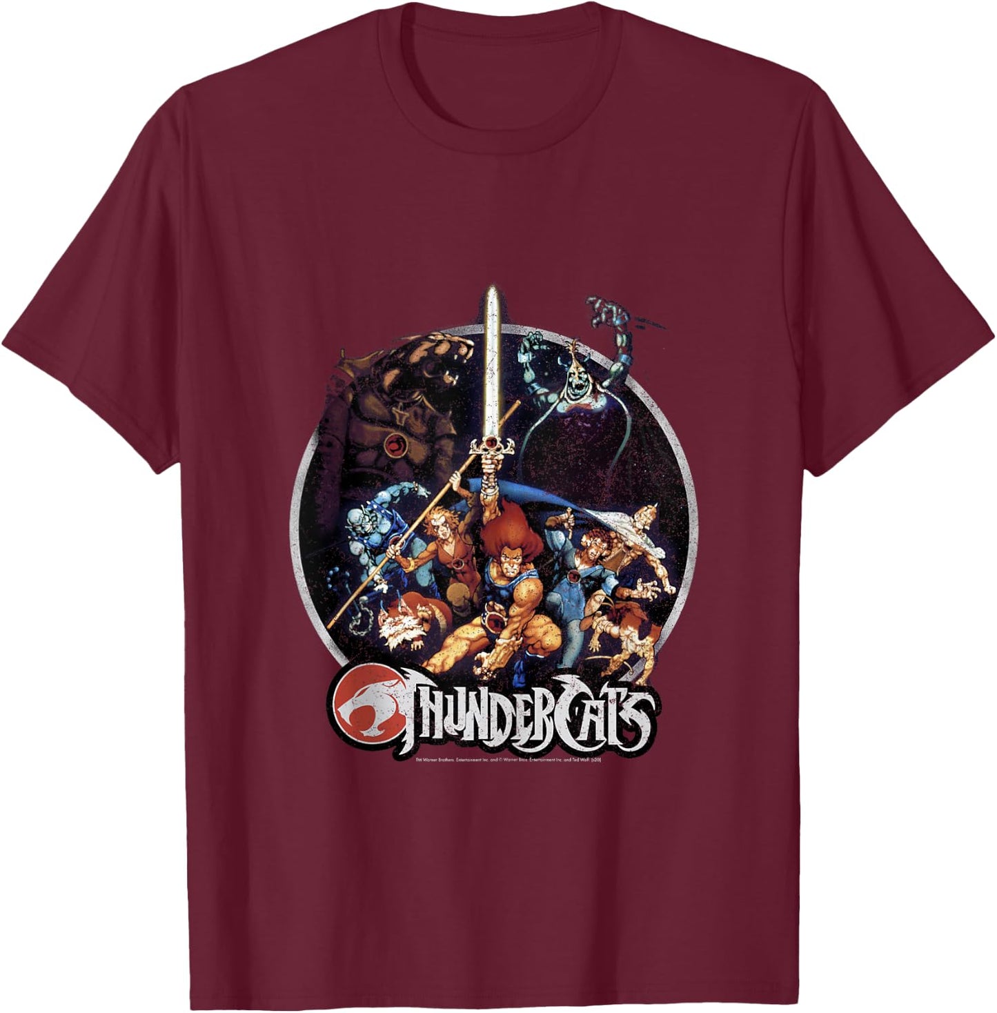Thundercats Group Shot Vintage Circle Small T-Shirt - T-Shirt | Maroon
