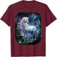 Fantasy white Unicorn standing in forest universe. T-Shirt - T-Shirt | Maroon