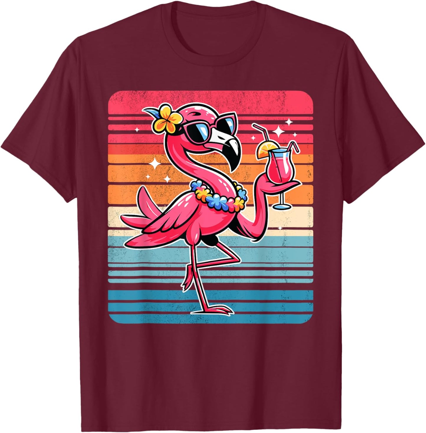 Cool Retro Flamingo in Sunglasses Funny Flamingo T-Shirt - T-Shirt | Maroon