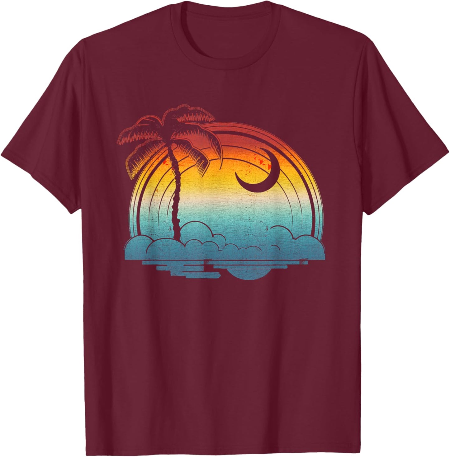 Retro Sunset South Carolina Flag Palmetto Tree Crescent Moon T-Shirt - T-Shirt | Maroon