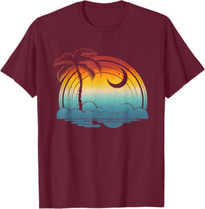Retro Sunset South Carolina Flag Palmetto Tree Crescent Moon T-Shirt - T-Shirt | Maroon