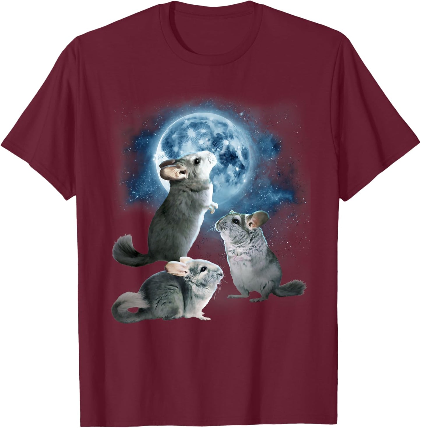 Funny Chinchilla Shirt - Chinchillas Howling at the Moon T-Shirt - T-Shirt | Maroon