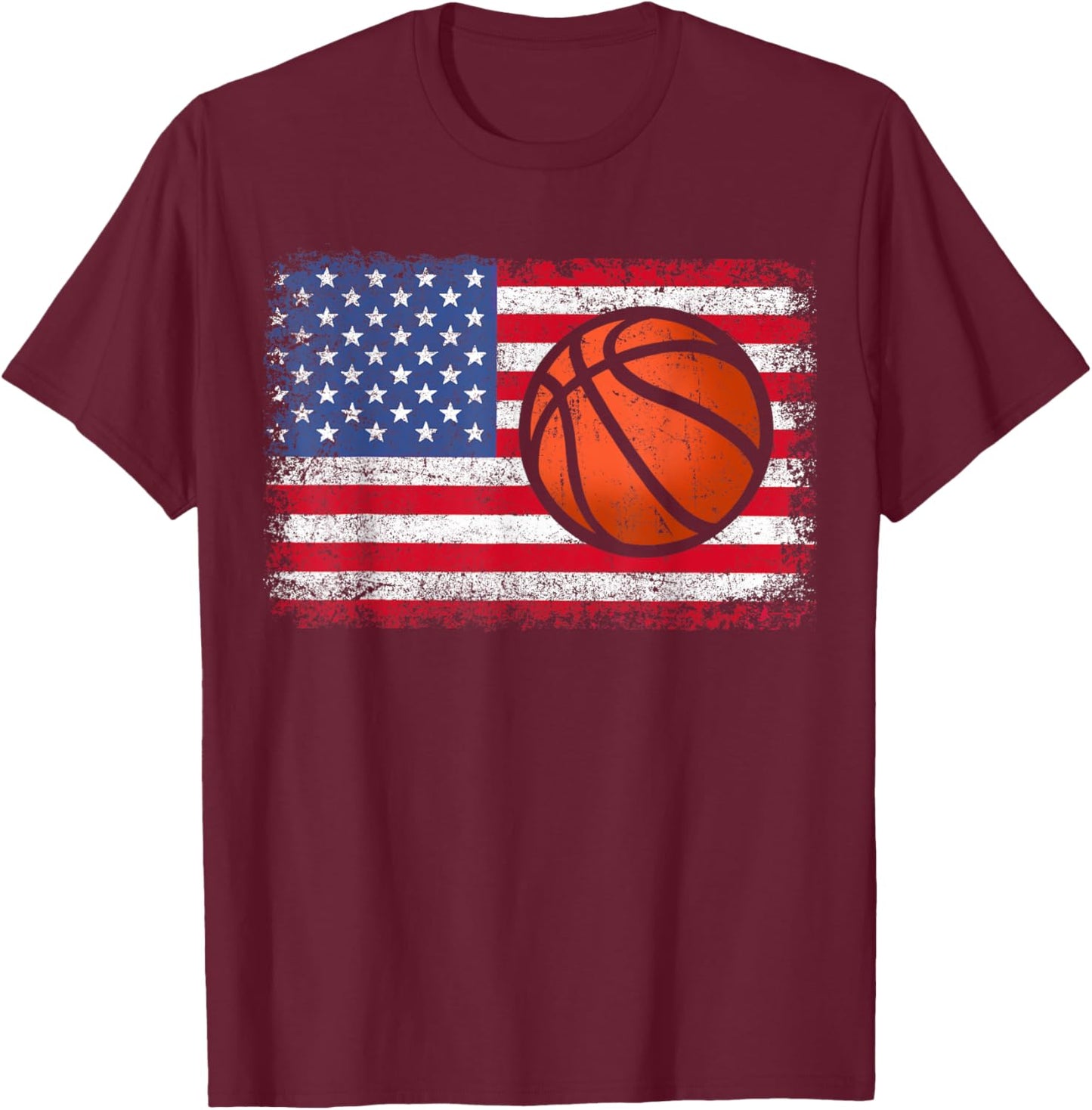 American Patriotic Basketball 4th of July USA Flag Men Boys T-Shirt - T-Shirt | Maroon