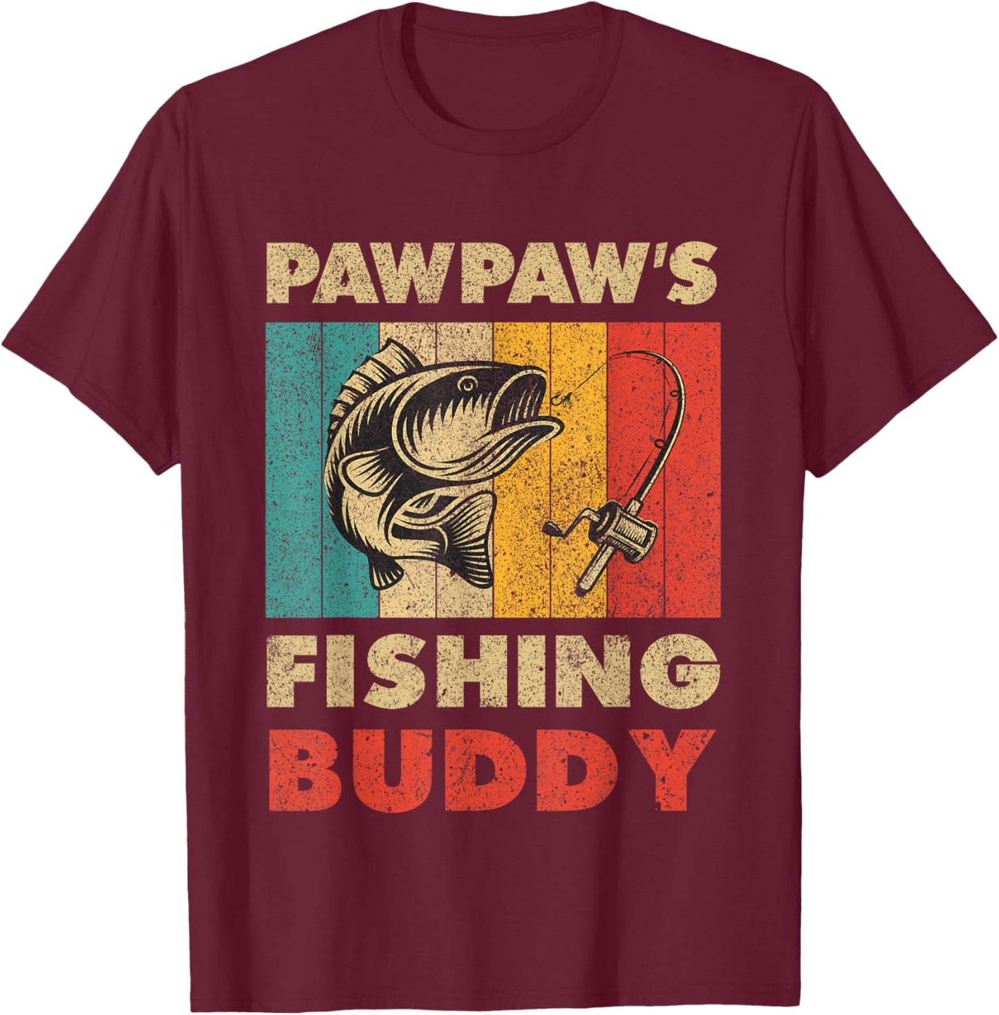 Funny Fishing Pawpaw's Fishing Buddy Vintage Fishing T-Shirt - T-Shirt | Maroon