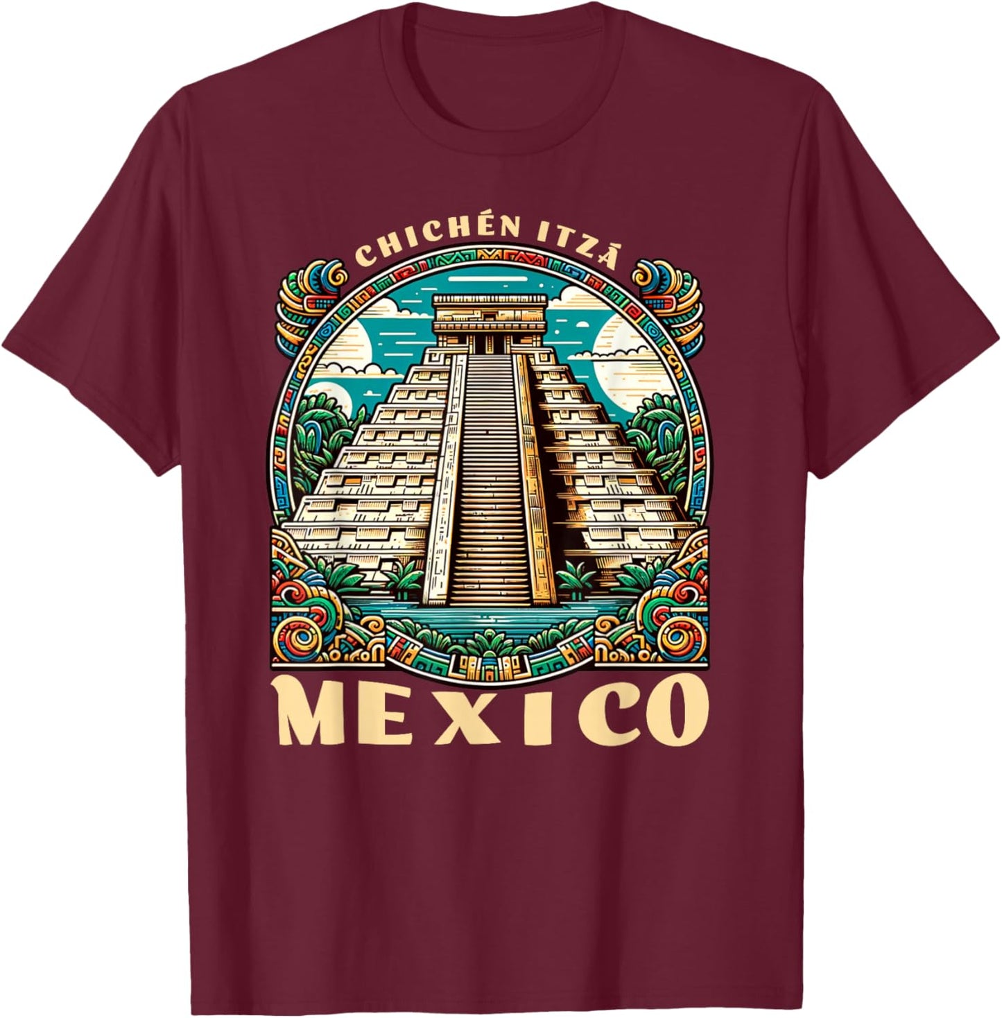 Matching Mexico Family Trip Chichen Itza Pyramids Mayan Ruins And Temple Of Kukulcan Aztec Mexican Vacation , Small, Black T-Shirt - T-Shirt | Maroon