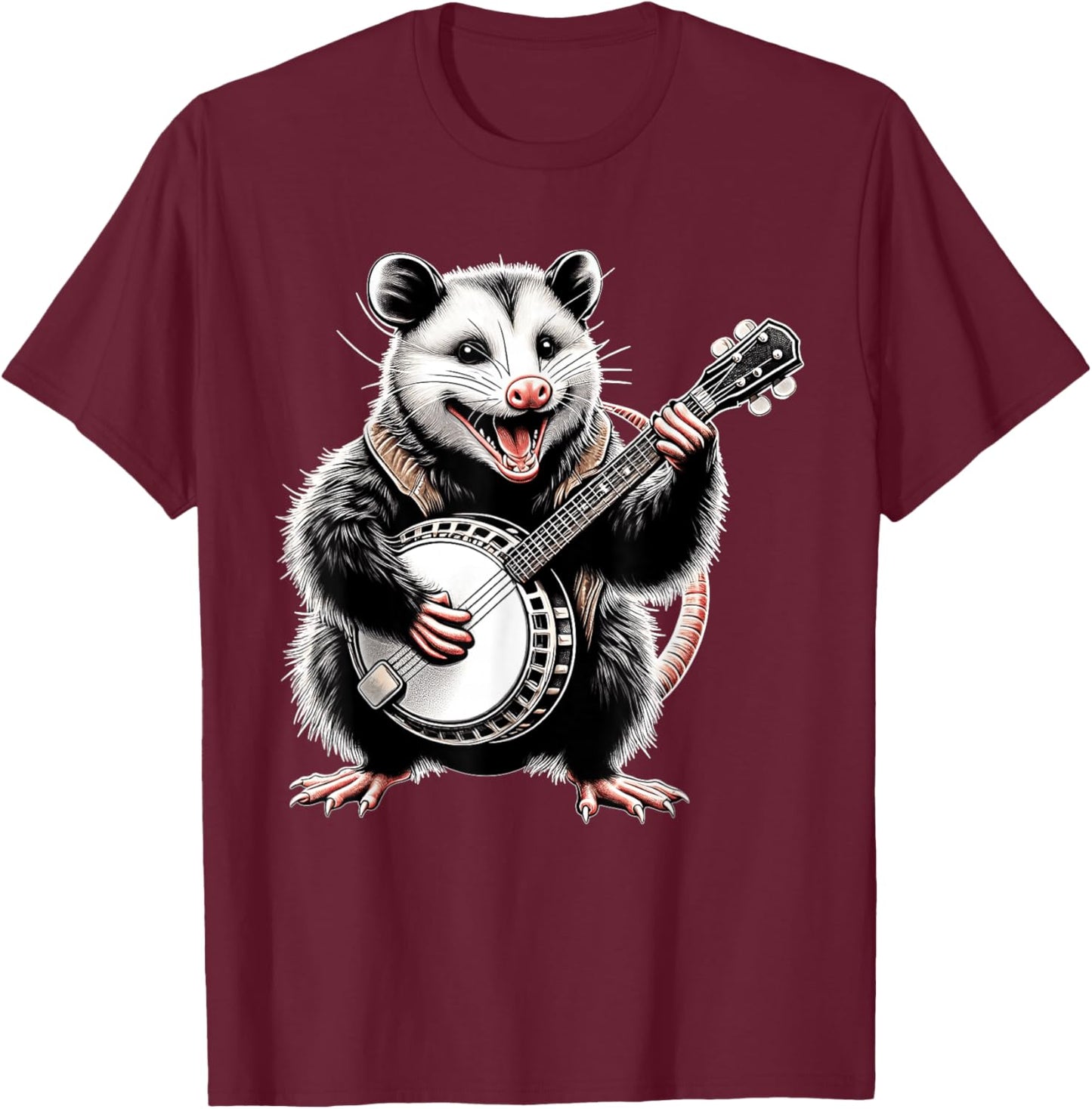 Opossum Possum Street Cat Bluegrass Banjo Player T-Shirt - T-Shirt | Maroon