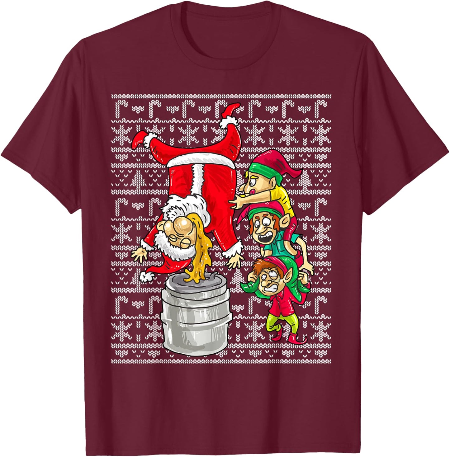 Santa Claus Keg Stand Beer Elves Drinking Humor Christmas T-Shirt - T-Shirt | Maroon