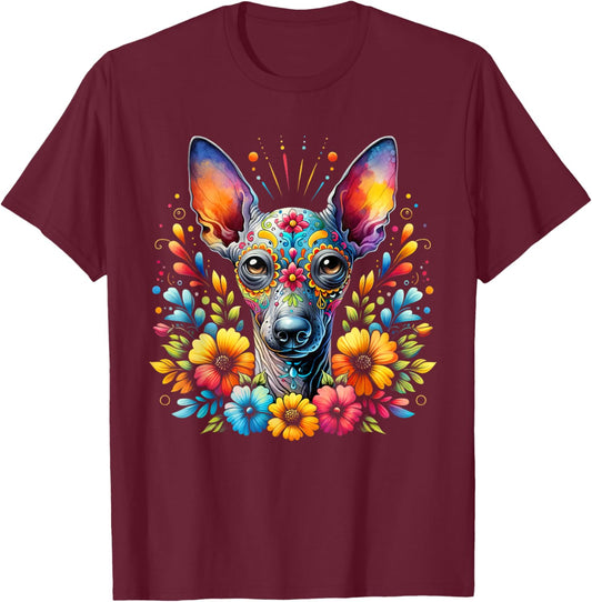 Xoloitzcuintli Dog Sugar Skull Cinco De Mayo Mexican T-Shirt - T-Shirt | Maroon
