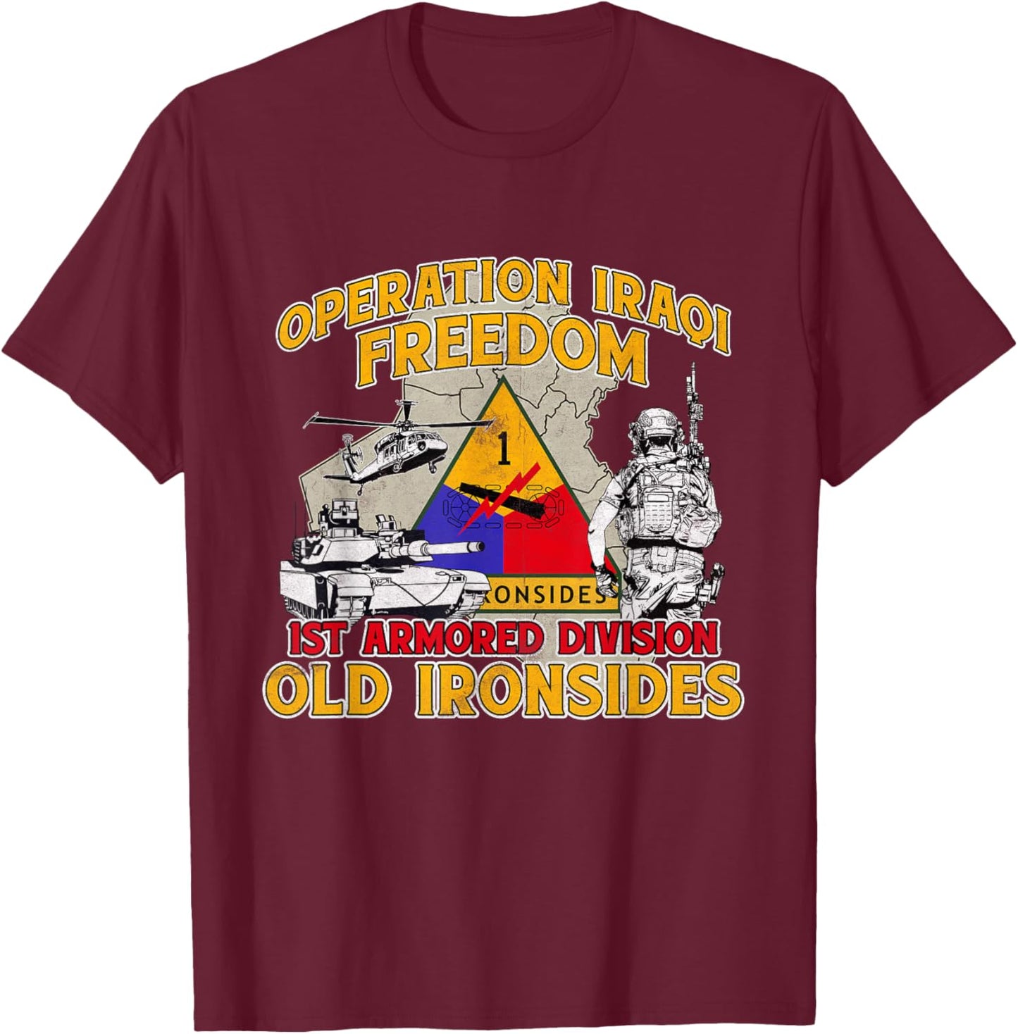 1st Armored Division - Operation Iraqi Freedom OIF Veteran T-Shirt - T-Shirt | Maroon
