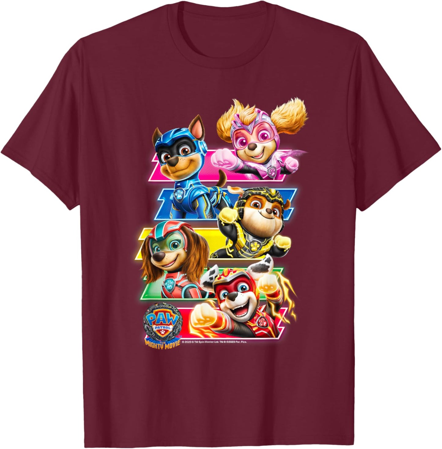 PAW Patrol: The Mighty Movie Comic Strip Group T-Shirt - T-Shirt | Maroon