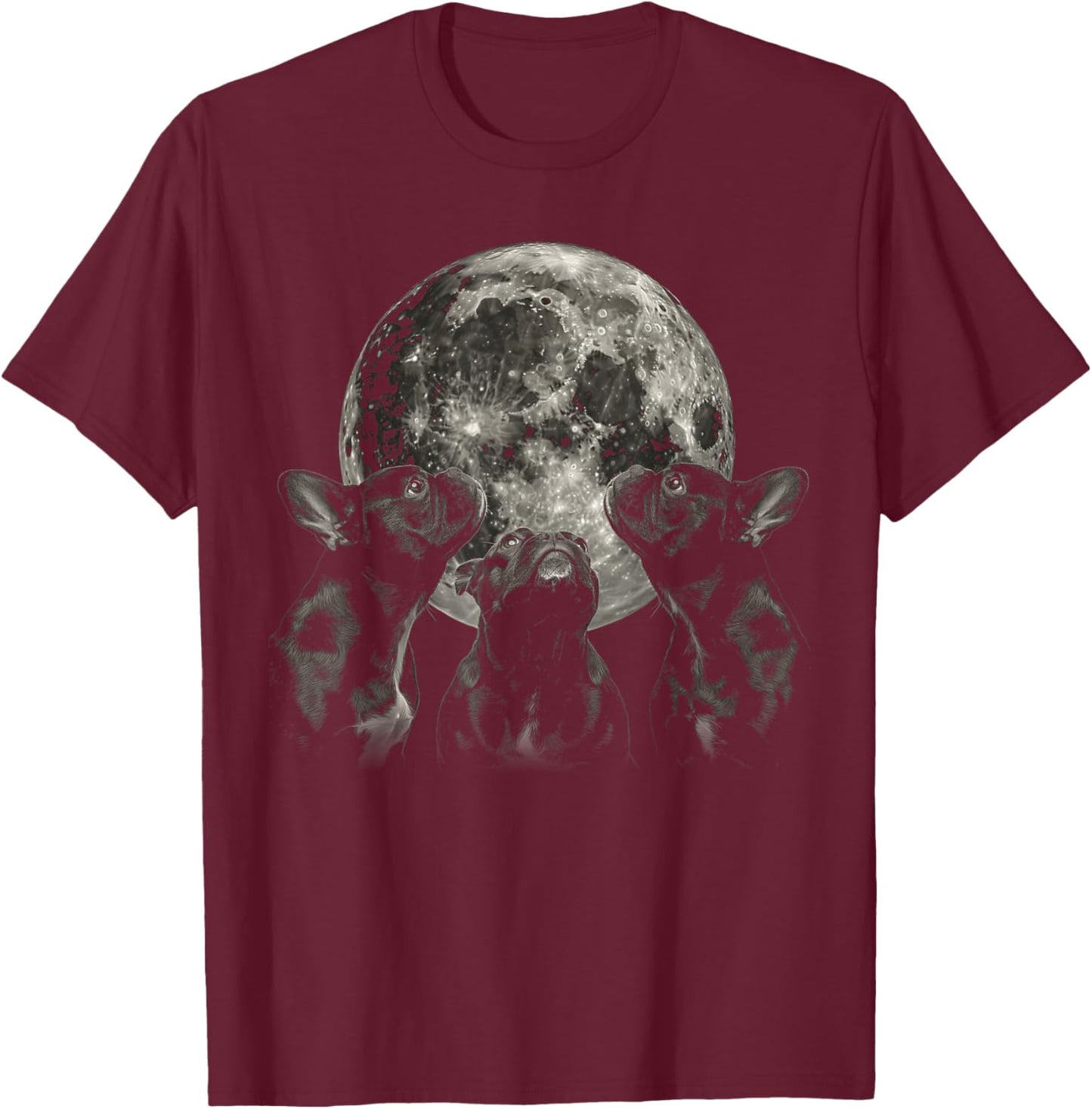 French Bulldog Frenchie Dog Howling Moon T-Shirt - T-Shirt | Maroon