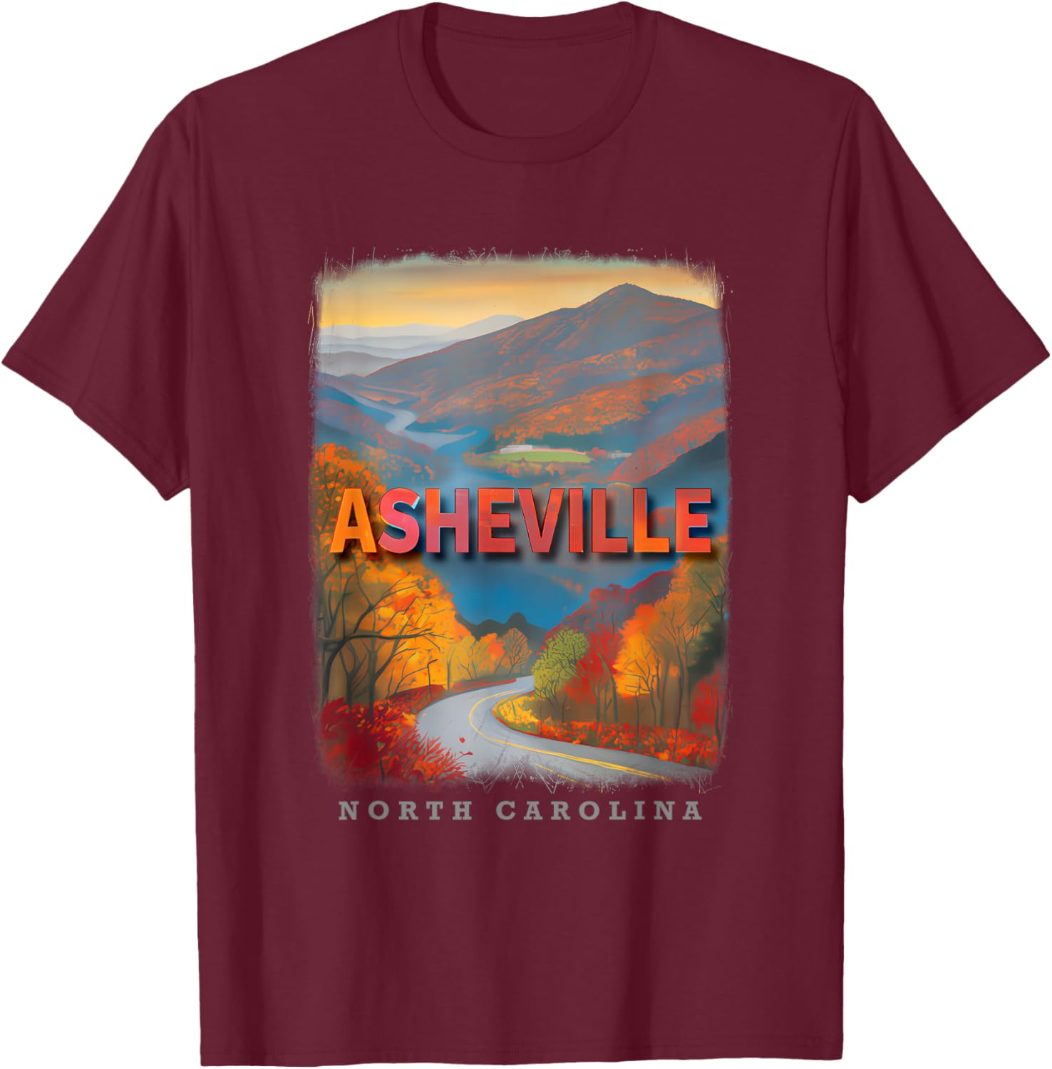 Asheville North Carolina NC Blue Ridge Beauty SD516 T-Shirt - T-Shirt | Maroon