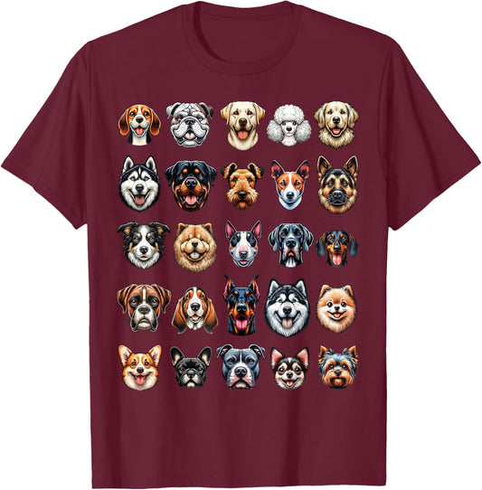 Types of Dogs Breeds Chart Educational Canine Enthusiast T-Shirt - T-Shirt | Maroon