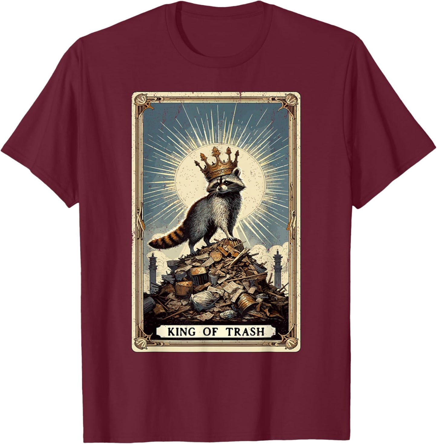 King Of Trash Racoon Tarot Card Raccoon T-Shirt - T-Shirt | Maroon