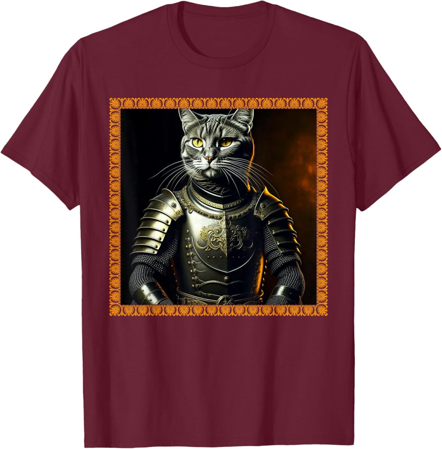 FUNNY CAT MEDIEVAL PORTRAIT RENAISSANCE Oil Painting Pet T-Shirt - T-Shirt | Maroon