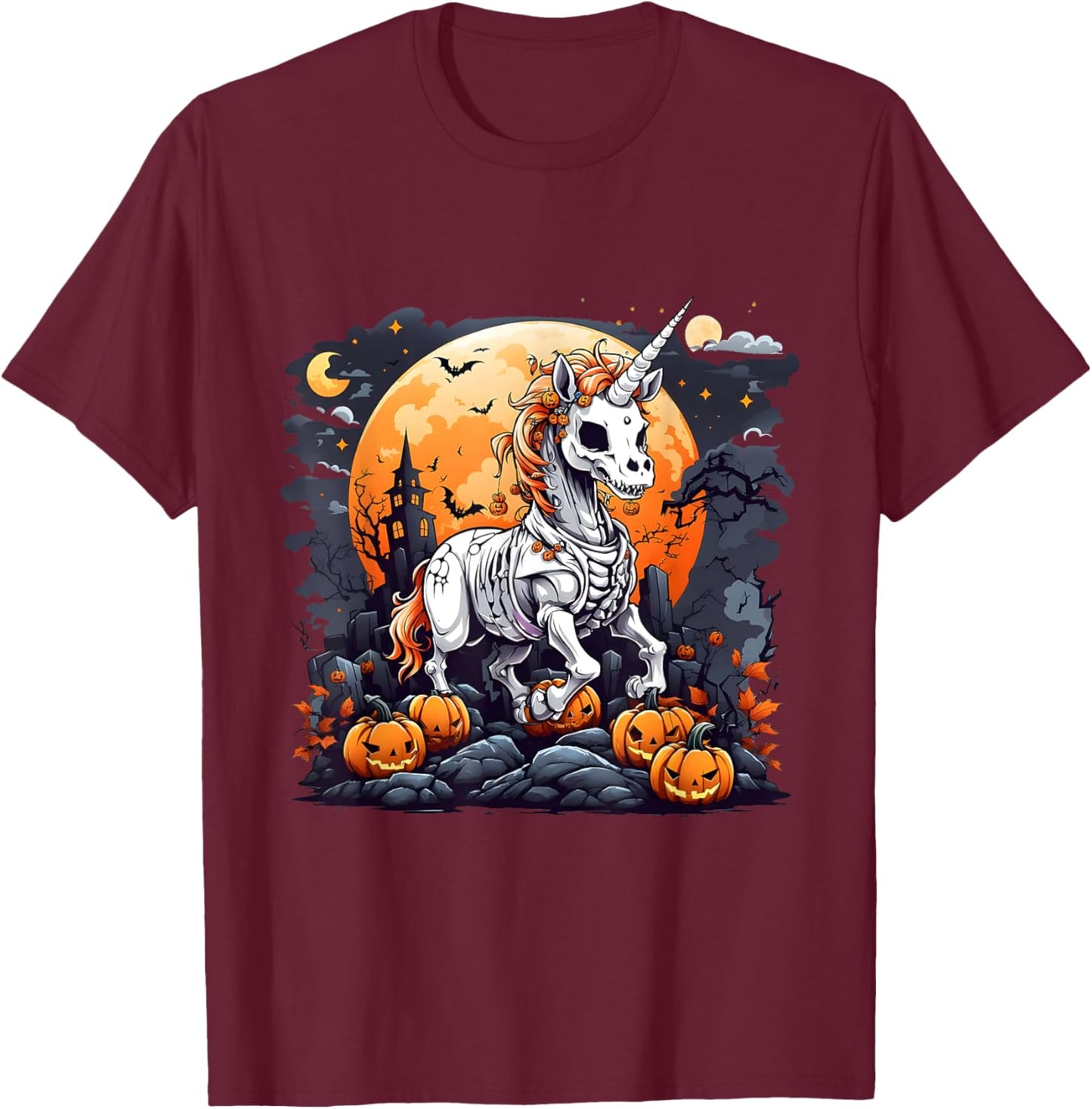 Cute Halloween Skeleton Unicorn Girls Women Witchy Halloween T-Shirt - T-Shirt | Maroon