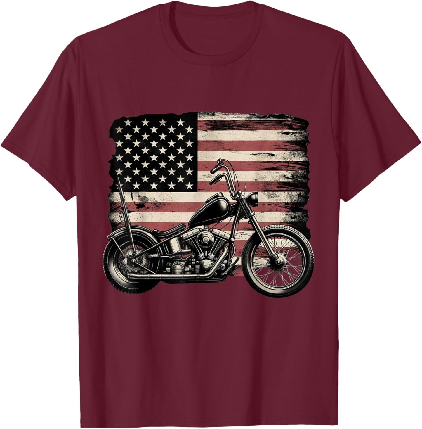 Retro Vintage USA Flag Motorcycle Patriotic America Biker T-Shirt - T-Shirt | Maroon