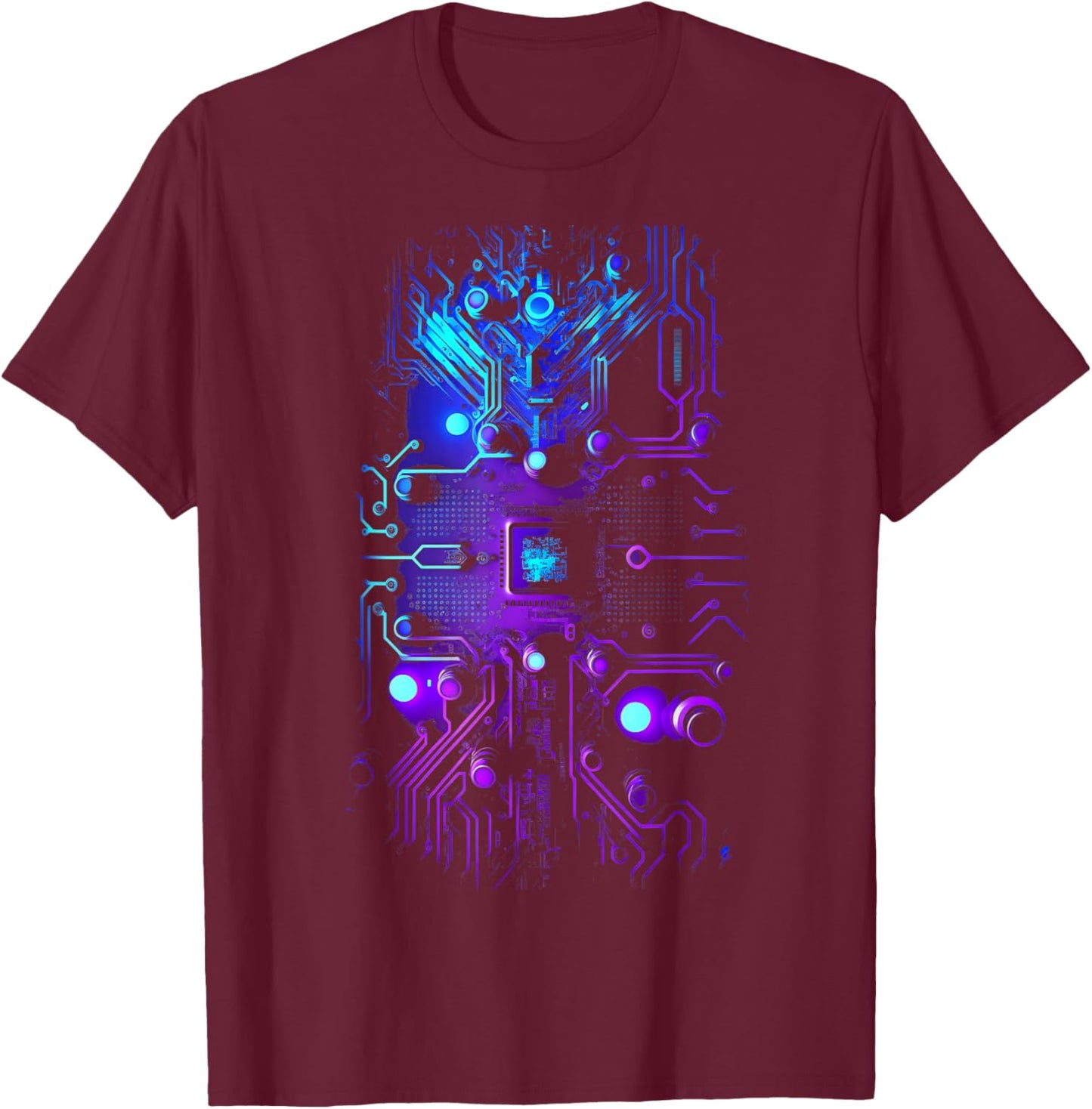 Motherboard Microchip Purple Blue IT Computer Background T-Shirt - T-Shirt | Maroon