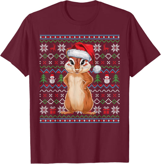 Ugly Chipmunk Lovers Xmas Sweater Santa Christmas T-Shirt - T-Shirt | Maroon