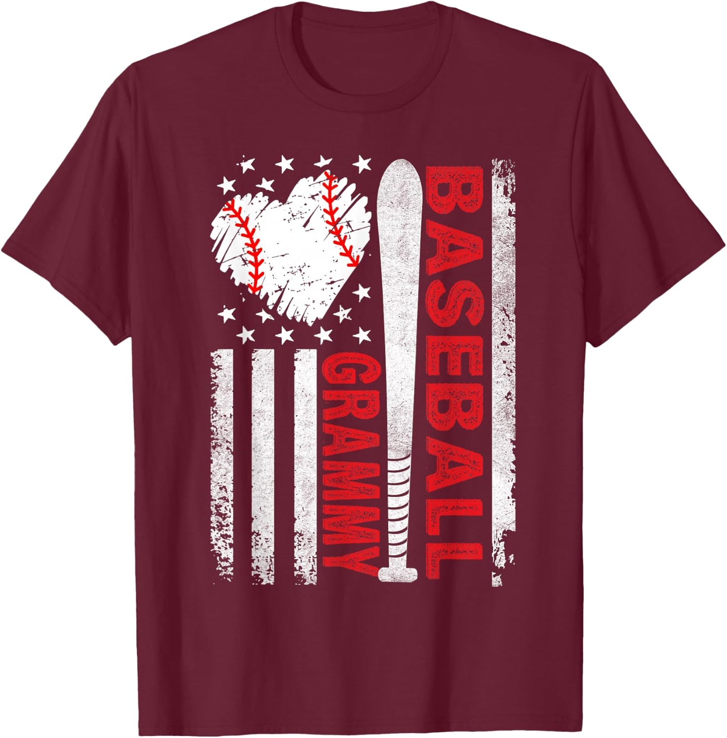 American Flag Baseball Grammy Baseball Heart T-Shirt - T-Shirt | Maroon