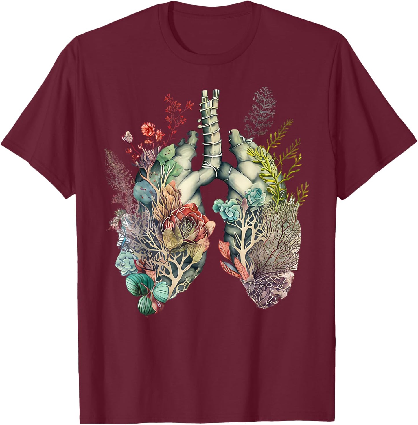 Anatomy Floral Lung RT Respiratory Therapy Pulmonologist T-Shirt - T-Shirt | Maroon