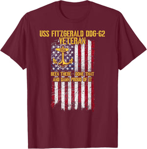 USS Fitzgerald DDG-62 Destroyer Proud Veteran T-Shirt - T-Shirt | Maroon