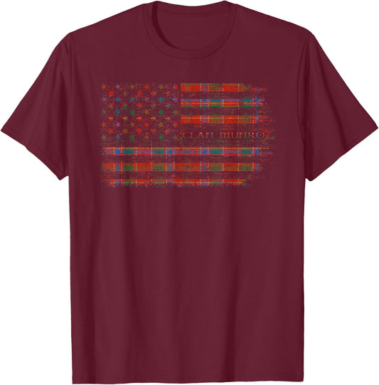 Clan Munro Scottish tartan US flag kilt Scotland T-Shirt - T-Shirt | Maroon