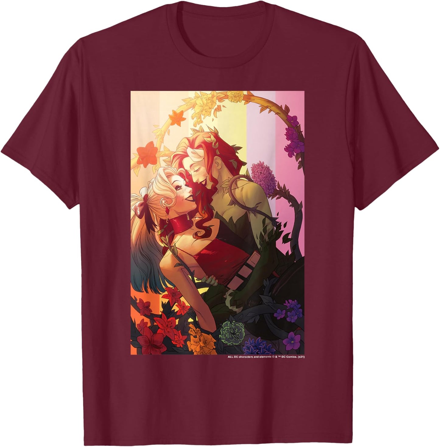 DC Comics Pride Harley Quinn & Poison Ivy Intertwined T-Shirt - T-Shirt | Maroon