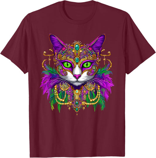 Meowdi Gras Mardi Gras Cat Lover New Orleans Louisiana Men Women Kids T-Shirt - T-Shirt | Maroon