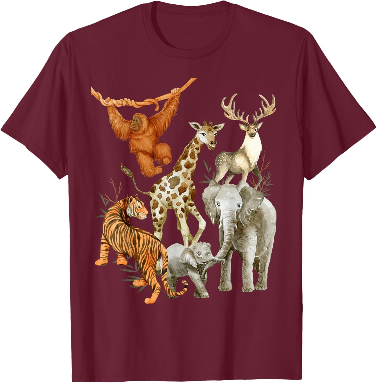 Men Women and Kids Wildlife Zoo Day Party beautiful Animals T-Shirt - T-Shirt | Maroon