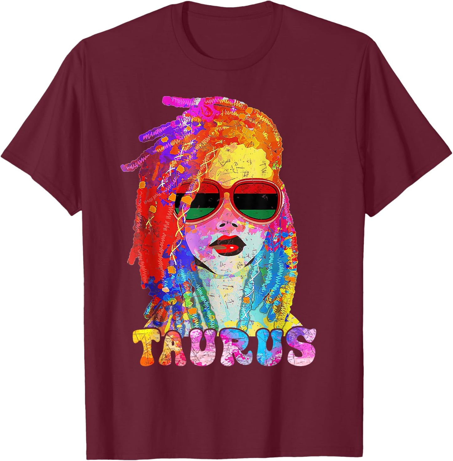 Taurus Girl Loc'd Hair Art Zodiac Birthday Black Woman T-Shirt - T-Shirt | Maroon